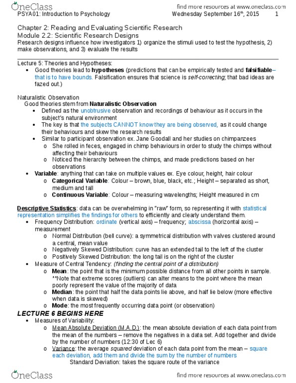 PSYA01H3 Lecture Notes - Lecture 5: Confounding, Falsifiability, Random Assignment thumbnail