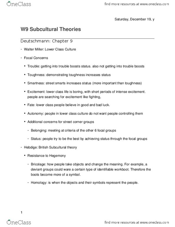 SOCY 275 Lecture 9: W9 Subcultural Theories thumbnail