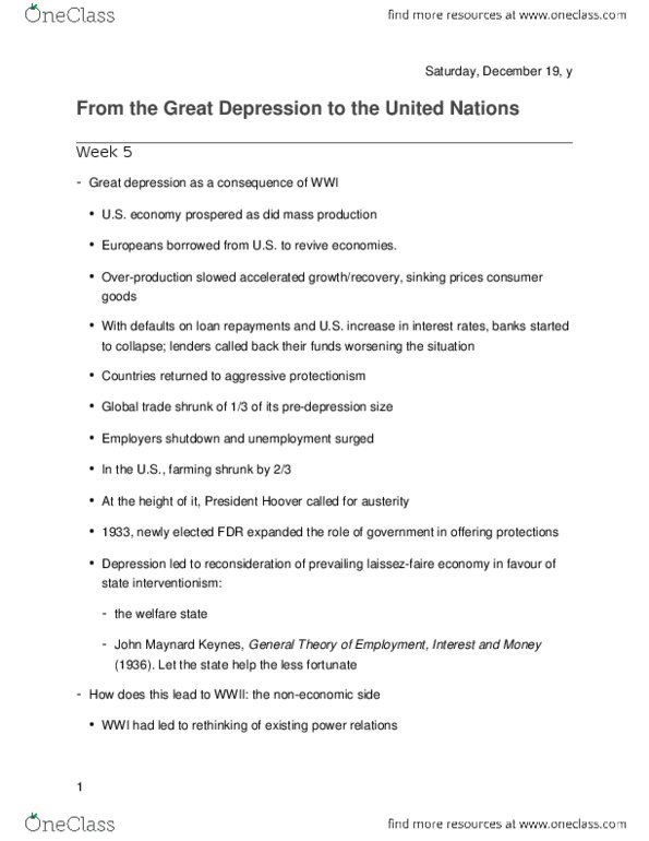 HIST 122 Lecture Notes - Lecture 5: Great Depression, Overproduction, Atlantic Charter thumbnail