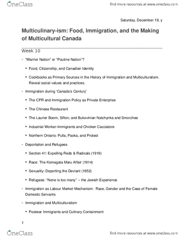 HIST 124 Lecture Notes - Lecture 10: The Chinese Restaurant, Poutine, Canadian Identity thumbnail