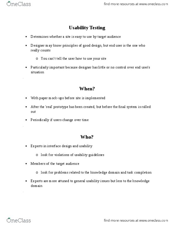 CP202 Lecture Notes - Lecture 7: Usability Testing, Domain Knowledge, Usability thumbnail
