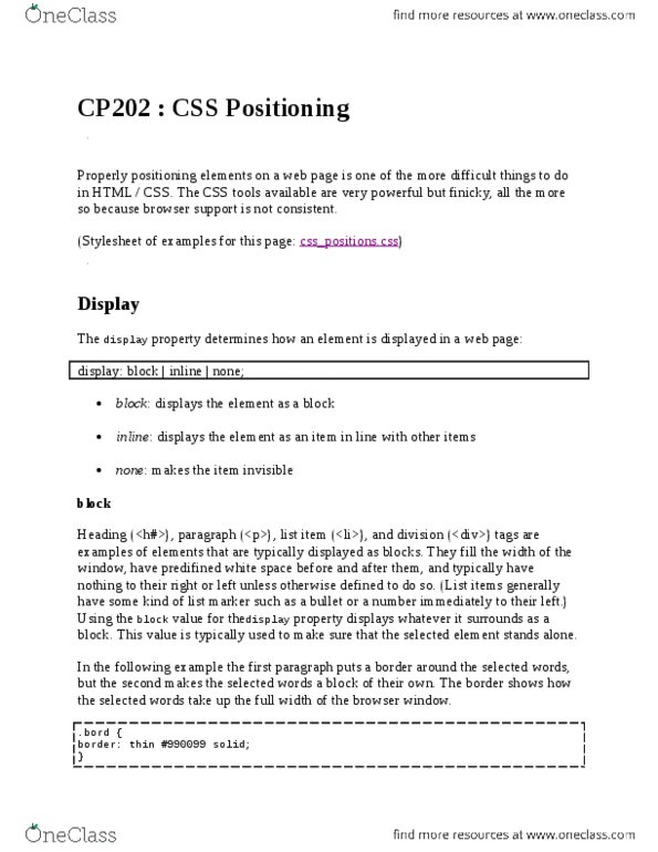 CP202 Lecture 3: CSS Positioning thumbnail