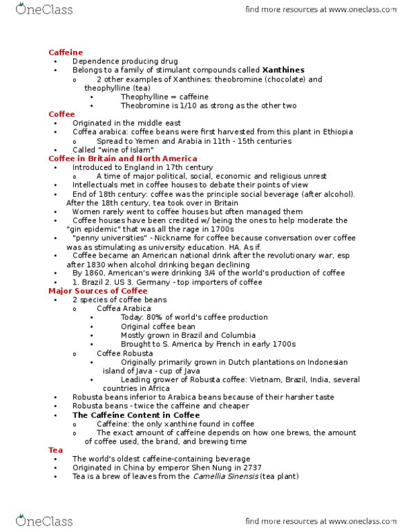 Psychology 2020A/B Lecture Notes - Lecture 11: Robusta Coffee, Camellia Sinensis, Shennong thumbnail