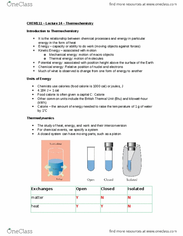 CHEM 111 Lecture Notes - Lecture 14: Endothermic Process, Exothermic Reaction thumbnail