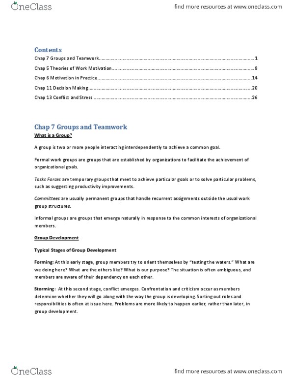 BU288 Chapter Notes - Chapter 5-7: Punctuated Equilibrium, Organizational Conflict, Group Cohesiveness thumbnail