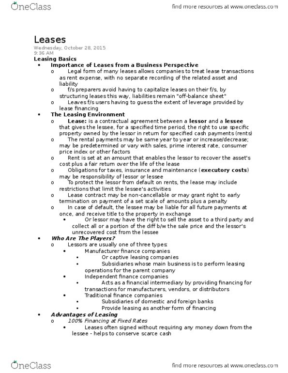 ACCT 3340 Lecture Notes - Lecture 20: Executory Contract, Finance Lease, Prime Rate thumbnail