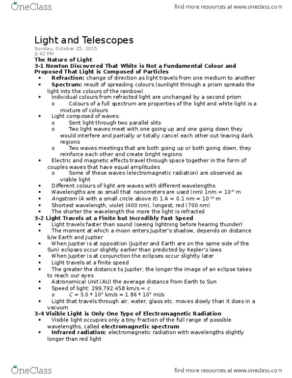 PHYS 1600 Chapter Notes - Chapter 3: Electromagnetic Spectrum, Refraction, Lightning thumbnail