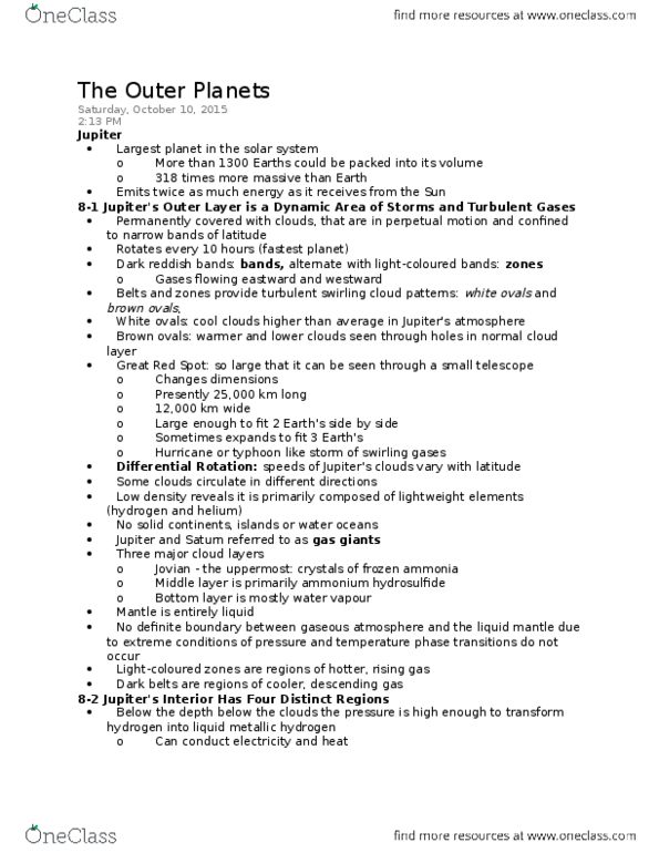 PHYS 1600 Chapter Notes - Chapter 8: Ammonium Hydrosulfide, Great Dark Spot, Liquid Hydrogen thumbnail