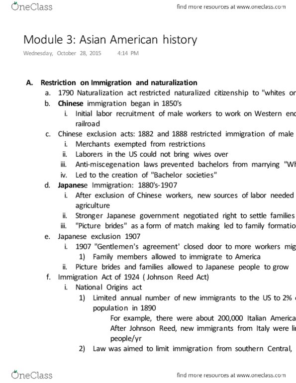 SOCIOL 3AC Lecture Notes - Lecture 20: Internment Of Japanese Americans, Asian Americans, Model Minority thumbnail