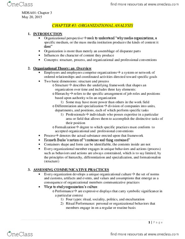 MDSA01H3 Chapter Notes - Chapter 3: Organizational Culture, Enculturation, Yellow Journalism thumbnail