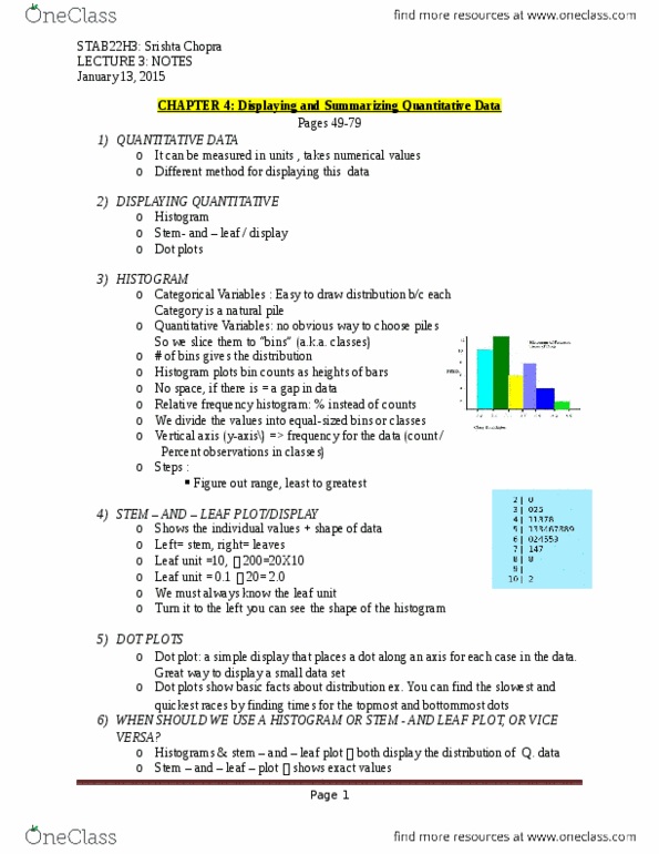 STAB22H3 Lecture Notes - Lecture 4: Histogram, Nec, Unimodality thumbnail