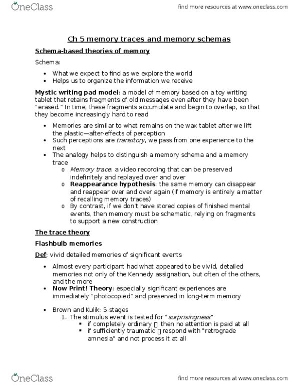 PSYB57H3 Chapter Notes - Chapter 5: Wax Tablet, Retrograde Amnesia, Space Shuttle Challenger Disaster thumbnail