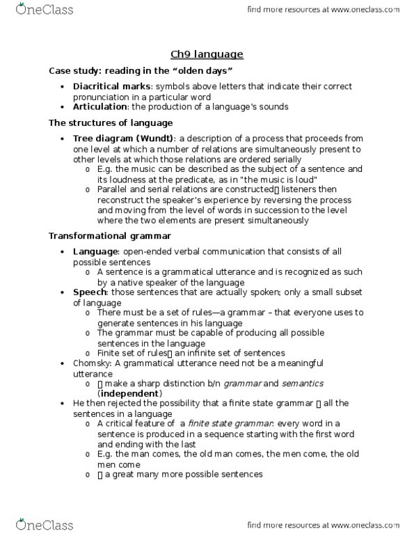 PSYB57H3 Chapter Notes - Chapter 9: Phrase Structure Rules, Transformational Grammar, Active And Passive Transformation thumbnail