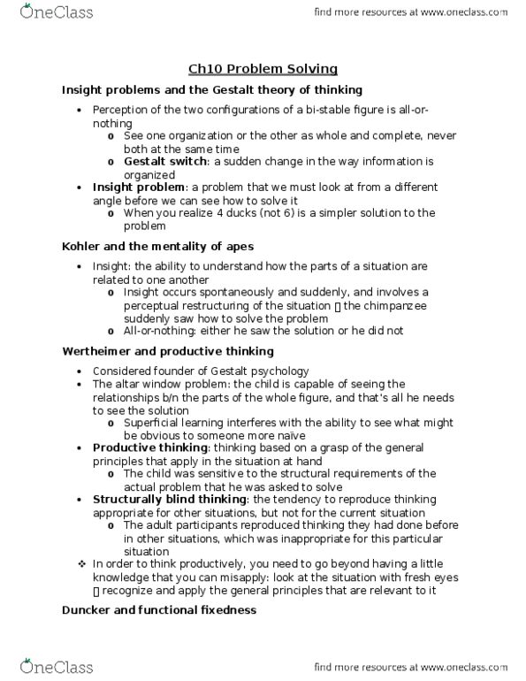 PSYB57H3 Chapter Notes - Chapter 10: Functional Fixedness, Gestalt Psychology, General Problem Solver thumbnail