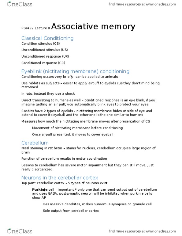 PSY492H1 Lecture Notes - Lecture 8: Deep Cerebellar Nuclei, Globose Nucleus, Nictitating Membrane thumbnail