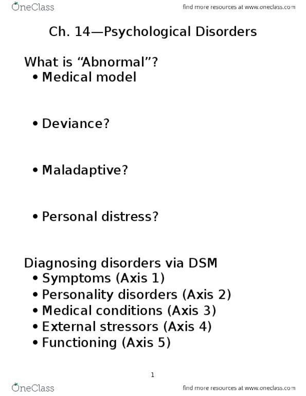 PS101 Lecture Notes - Lecture 14: Personal Distress, Medical Model, Identity Disorder thumbnail