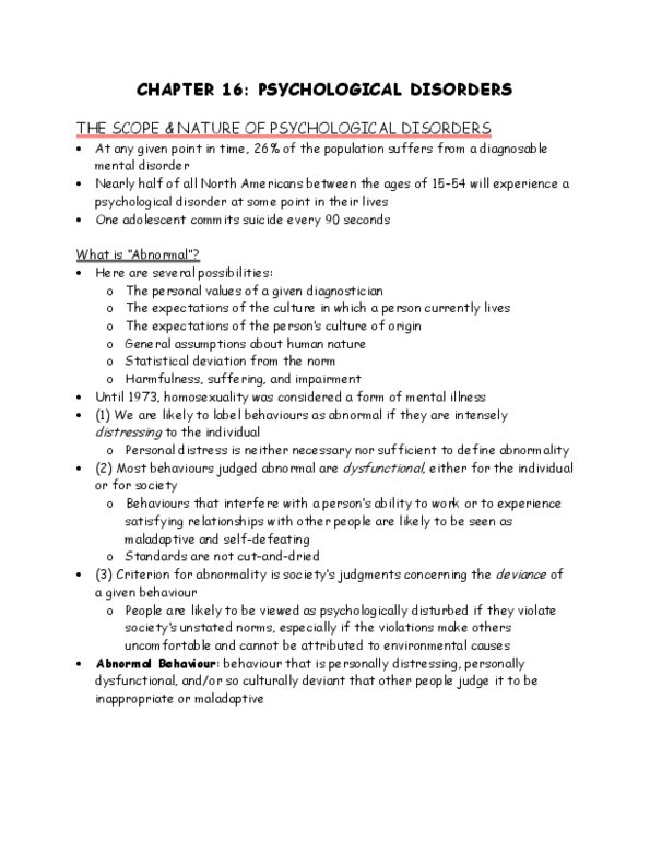 Psychology 1000 Chapter Notes - Chapter 16: Generalized Anxiety Disorder, Anxiety Disorder, Mental Disorder thumbnail