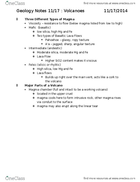 GEOL 101 Lecture Notes - Lecture 3: Magma Chamber, Intrusive Rock, Andesite thumbnail