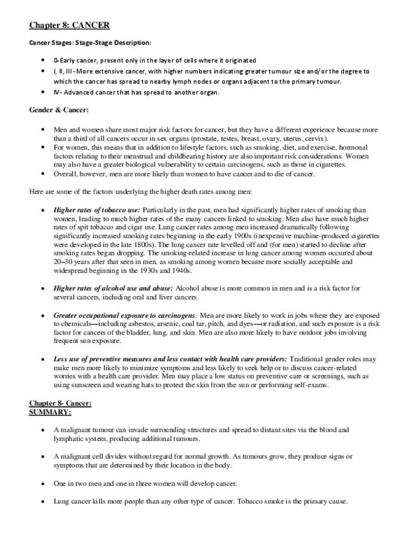 Health Sciences 1001A/B Chapter Notes - Chapter 8-20: Passive Smoking, Basal-Cell Carcinoma, Colorectal Cancer thumbnail