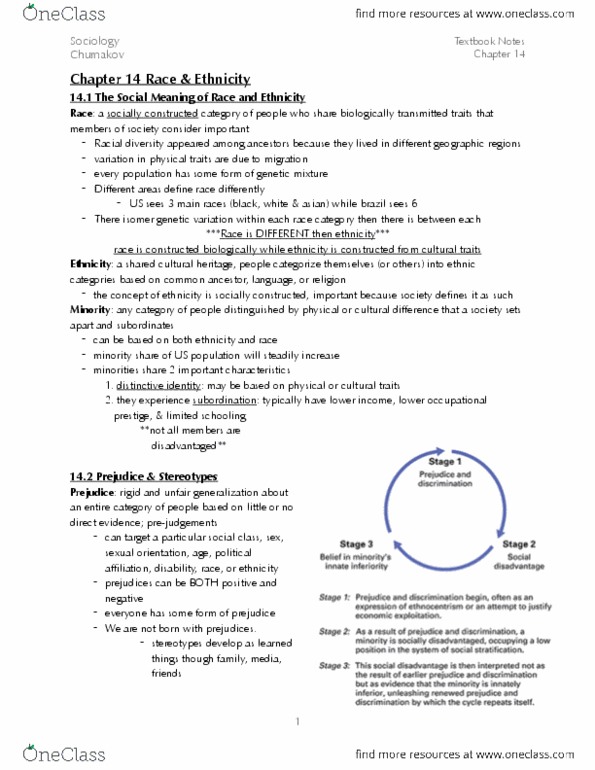 SOCI 120 Chapter Notes - Chapter 14: White Ethnic, African Americans, Arab Americans thumbnail