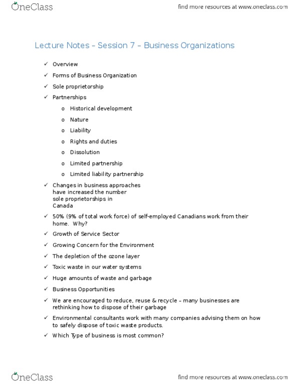 ADMS 2610 Lecture Notes - Lecture 34: Sole Proprietorship, Limited Liability Partnership, Toxic Waste thumbnail