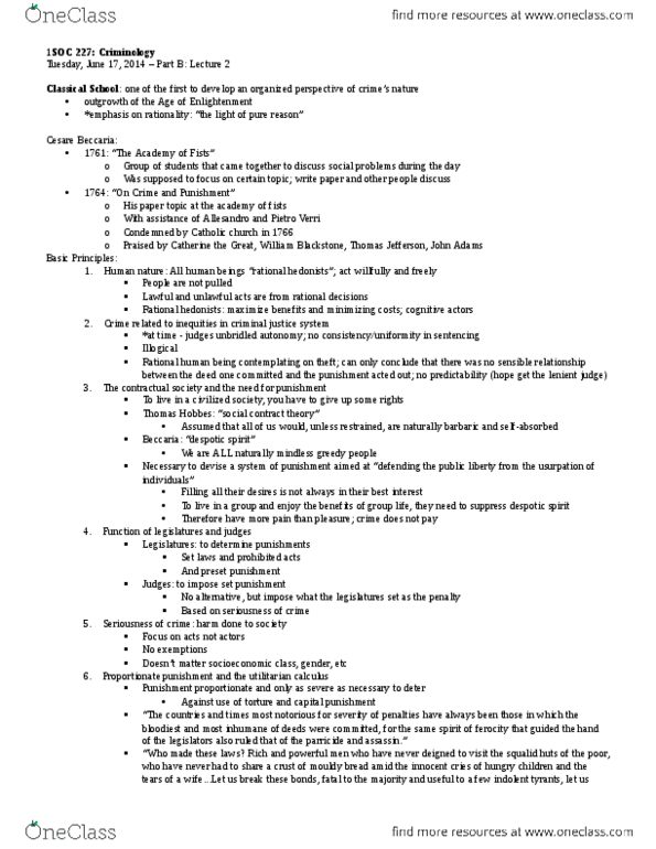 SOC227 Lecture Notes - Lecture 4: Cesare Beccaria, Extenuating Circumstances, Parricide thumbnail