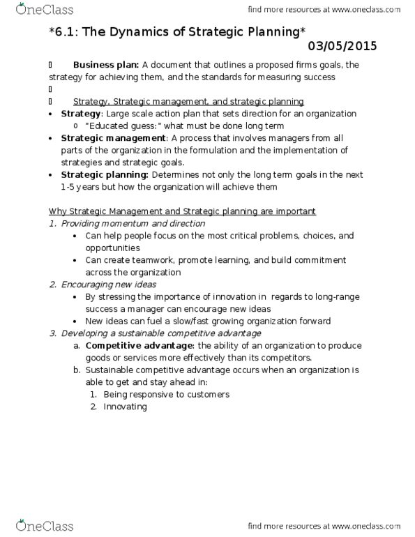 MGT-2010 Chapter Notes - Chapter 6: Jiffy Lube, Carmike Cinemas, Competitive Advantage thumbnail