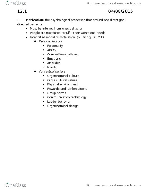 MGT-2010 Chapter Notes - Chapter 12: Organizational Structure, Organizational Culture, Job Satisfaction thumbnail