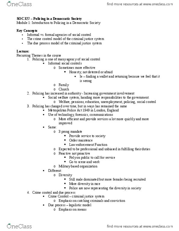 SOC327 Lecture Notes - Lecture 1: Due Process, Quality Control, Telephone Tapping thumbnail