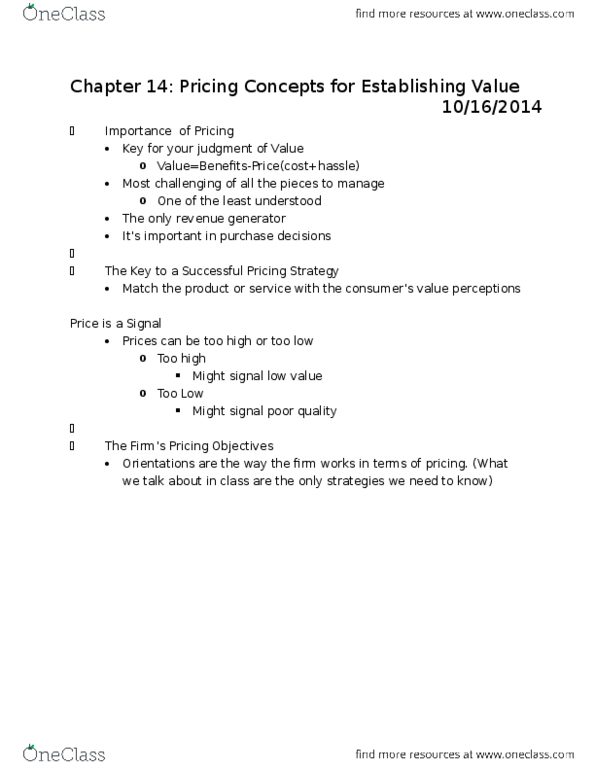 MKT-3010 Lecture Notes - Lecture 14: Premium Pricing, Marketing, Demand Curve thumbnail