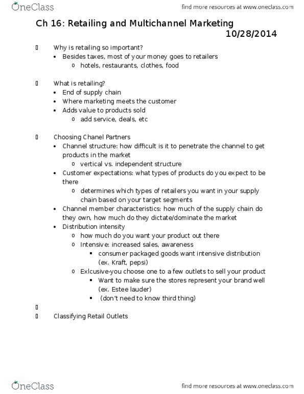 MKT-3010 Lecture Notes - Lecture 16: Omnichannel, Multichannel Marketing, Customer Relationship Management thumbnail