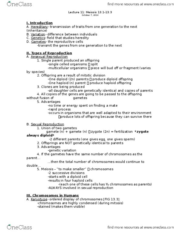 01:119:115 Lecture Notes - Lecture 11: Multicellular Organism, Single Parent, Gamete thumbnail