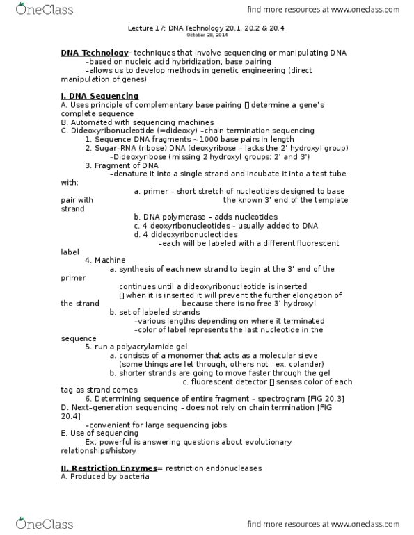 01:119:115 Lecture Notes - Lecture 17: Polyacrylamide Gel Electrophoresis, Molecular Sieve, Restriction Enzyme thumbnail