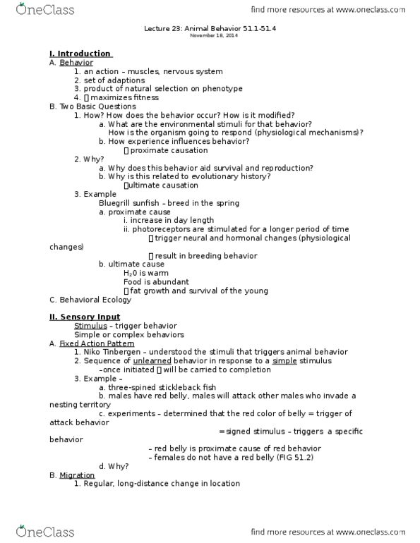 01:119:115 Lecture Notes - Lecture 23: Nikolaas Tinbergen, Proximate And Ultimate Causation, Red Color thumbnail