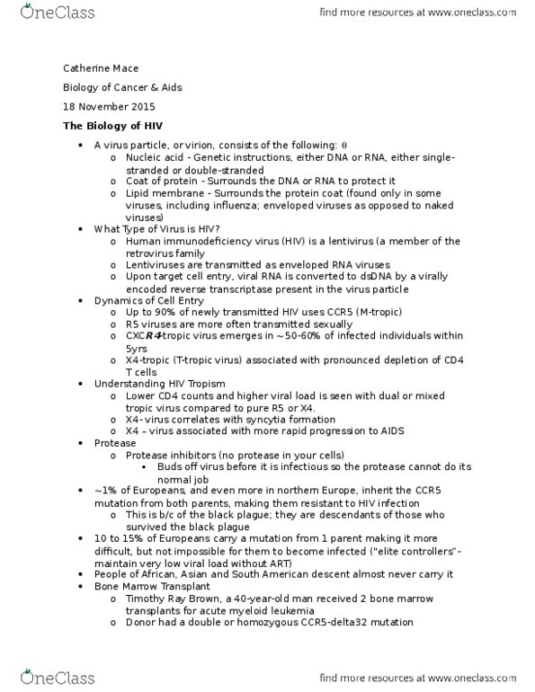 MICROBIO 160 Lecture Notes - Lecture 19: Reverse Transcriptase, Lentivirus, Virus thumbnail