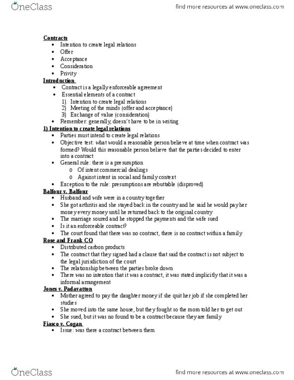 LAW 122 Lecture Notes - Lecture 5: Objective Test, Contract, Posting Rule thumbnail