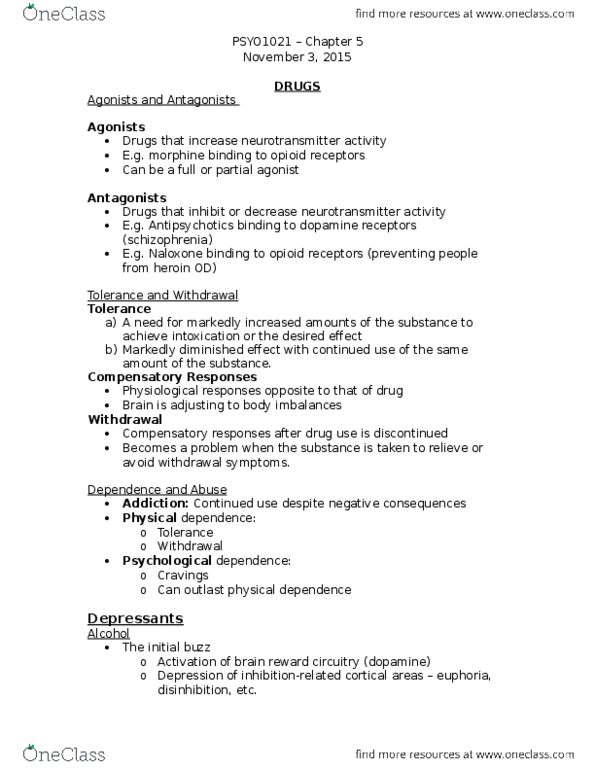 PSYO 1021 Lecture Notes - Lecture 15: Partial Agonist, Naloxone, Outlast thumbnail