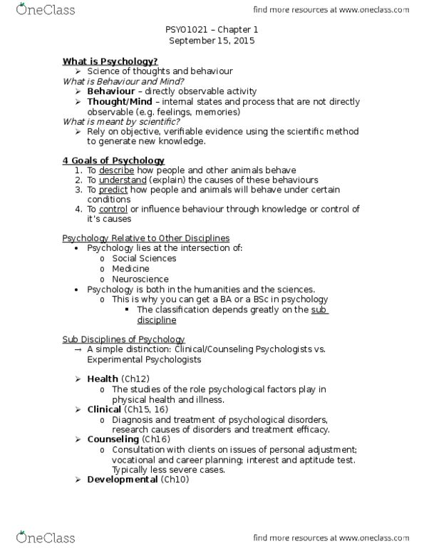 PSYO 1021 Lecture Notes - Lecture 3: Experimental Psychology, Scientific Method, Wilhelm Wundt thumbnail