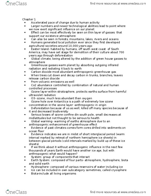 LIFESCI 2H03 Chapter Notes - Chapter 1-2: Ozone Depletion, Ultraviolet, Greenhouse Gas thumbnail