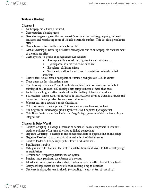 LIFESCI 2H03 Chapter Notes - Chapter 1-2, 8: Gaia Hypothesis, Global Warming, Positive Feedback thumbnail