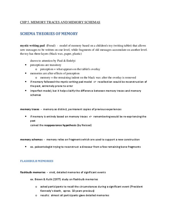 PSYC 213 Chapter : CHP 5. memory traces and memory schemas thumbnail