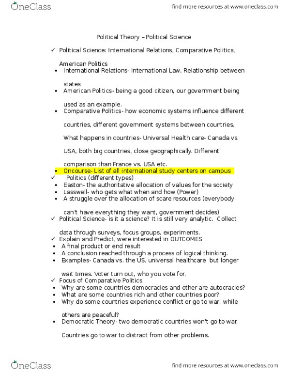 POLS-Y 107 Lecture Notes - Lecture 2: Universal Health Care thumbnail