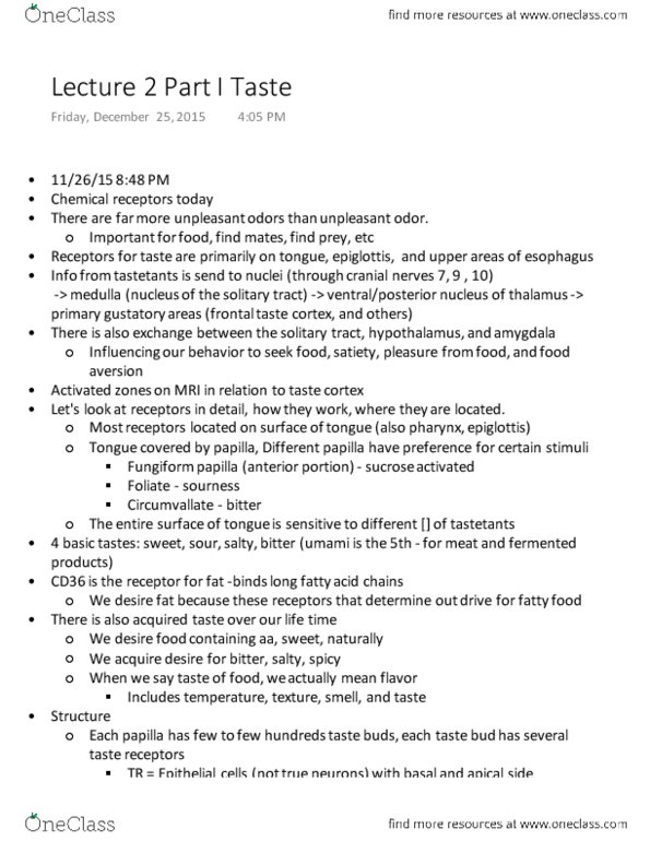 NEUROSC M101A Lecture Notes - Lecture 2: Lingual Papilla, Polycystic Kidney Disease, Insular Cortex thumbnail