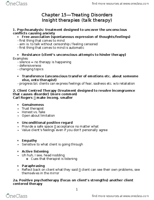 PS101 Lecture Notes - Lecture 10: Unconditional Positive Regard, Positive Psychotherapy, Psychotherapy thumbnail