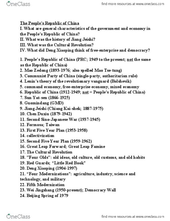 HIST 1020 Lecture Notes - Lecture 2: Qin Dynasty, Deng Xiaoping, Chen Duxiu thumbnail