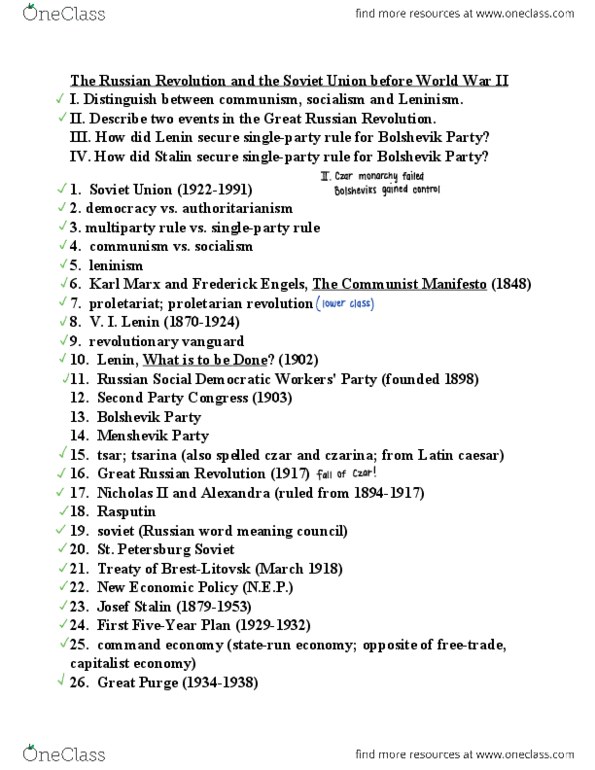 HIST 1020 Lecture Notes - Lecture 3: Universal Suffrage, Mensheviks, Joseph Stalin thumbnail