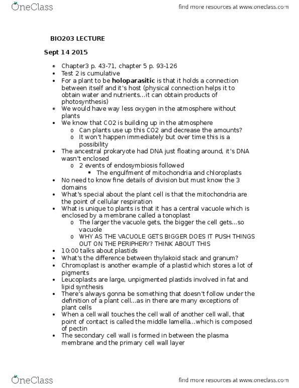 BIO203H5 Lecture Notes - Lecture 1: Cell Wall, Plastid, Chromoplast thumbnail