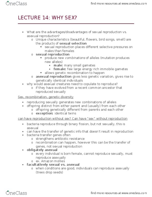 Biology 1001A Lecture Notes - Lecture 14: Genetic Recombination, Antimicrobial Resistance, Gamete thumbnail