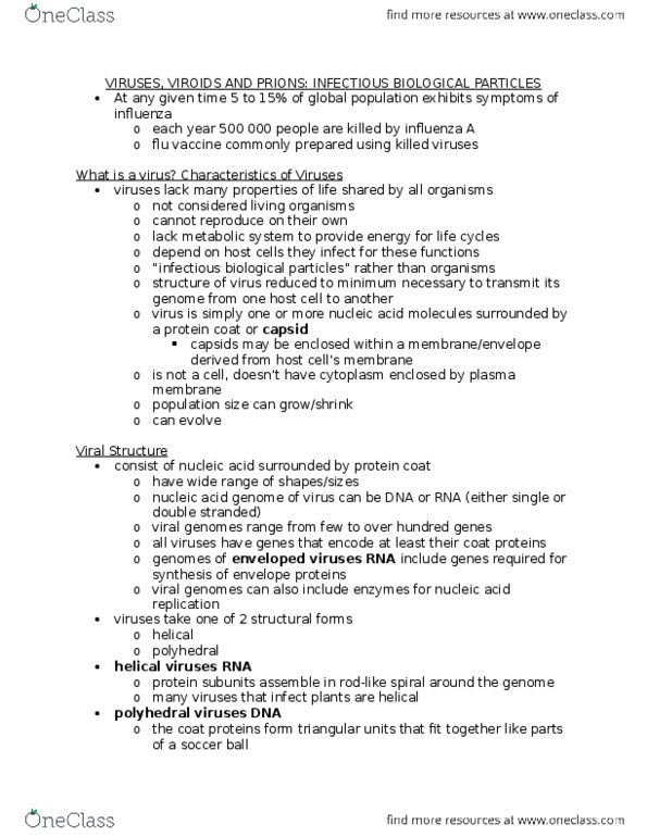 Biology 1001A Chapter Notes - Chapter 1: Cell Membrane, Influenza A Virus, Dna Replication thumbnail