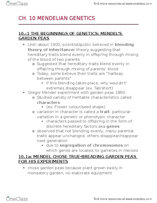 Biology 1001A Chapter Notes - Chapter 7: Gregor Mendel, Mendelian Inheritance, Gynoecium thumbnail